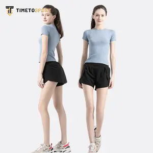 TIMETOSPORT Hotpants Celana Pendek Olahraga Abu Wanita Hidden Pocket Dua Layer Celana Pendek 1039