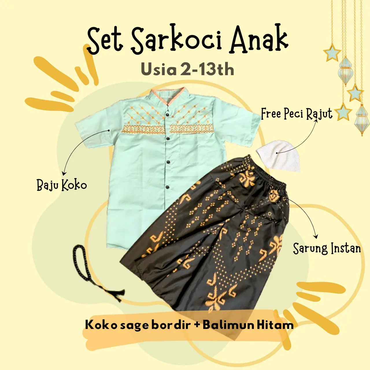 Bordir Sage + Balimun Hitam + Peci