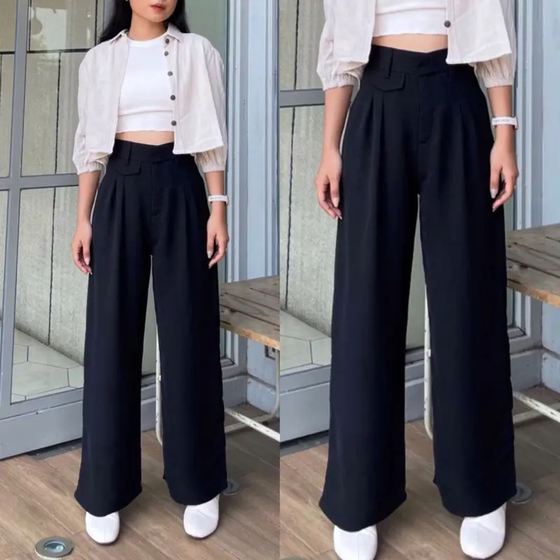 ORO PANTS Highwaist Loose Pants Trousers Wanita Celana Anti Kusut Celana Kulot Wanita Celana Kantor Formal Polyester 0