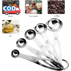 Set Sendok Takar Stainless Steel 5 PCS Akurat Praktis untuk Mengukur Bahan Dapur Kue dan Masakan