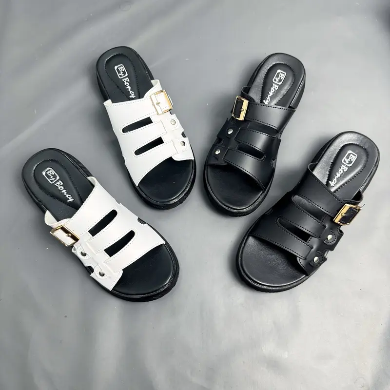 Sandal wedges wanita dewasa terbaru kekinian sendal selop kondangan acara formal Hitam Karet 5