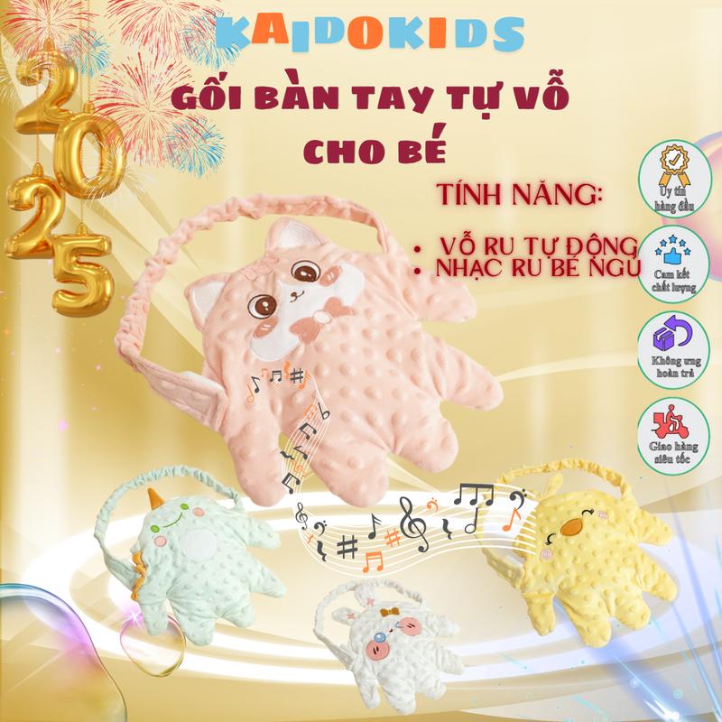 Gối bàn tay điện tự vỗ chống giật mình cho bé hình thú có nhạc giúp bé ngủ ngon - Kích thước 37x24cm