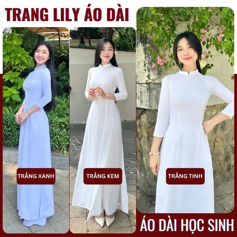 Áo Dài Trắng Học Sinh Tay Lỡ Cổ V cao 2cm Đồng Phục Cấp 3 Tà chữ A Dáng Truyền Thống Chất Liệu Lụa Mỹ Co Dãn Mềm-Mịn-Mát chụp kỉ yếu mặc đi học bigsize - Trang Lily Áo Dài,Nữ,Women,Dress