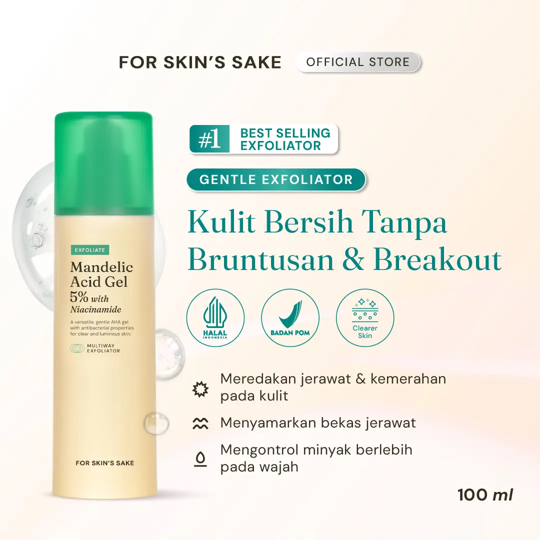 For Skin's Sake FSS Mandelic Acid Gel 5% with Niacinamide Exfoliating and Multiway Toner AHA Serum AHA Masker AHA 3in1 AHA Treatment Peeling Serum Gel Membantu Mengatasi Jerawat dan Bekas Jerawat Gentle AHA Gentle Exfoliator Acne Solution