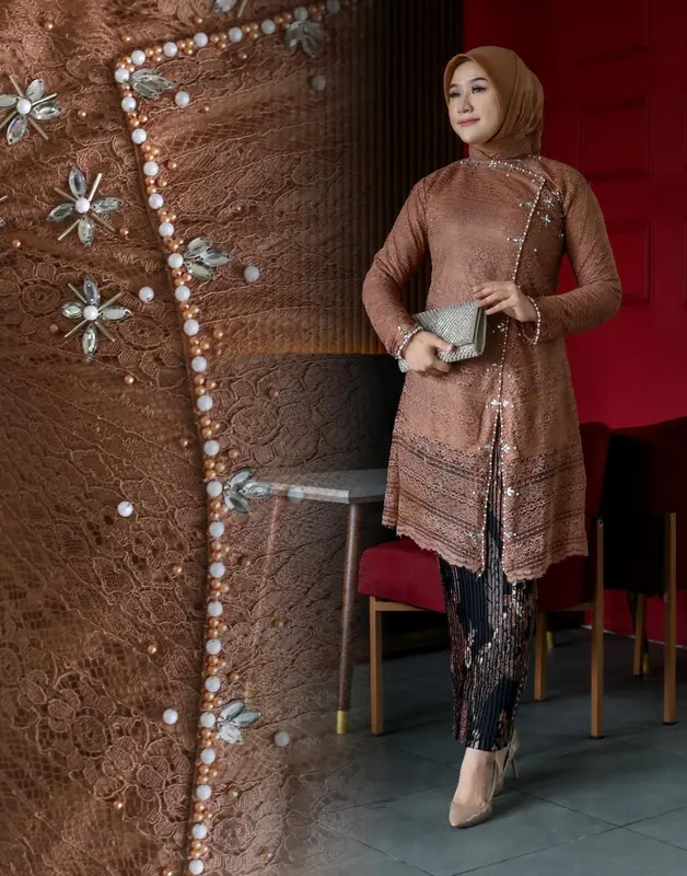ZONA - SET KEBAYA TUNIK BROKAT PAYET JANGGAN BAJU SERAGAM KONDANGAN PESTA PERNIKAHAN KEBAYA MODERN ELEGAN MEWAH 2024 5