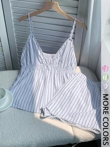 Conjunto casual de playa para mujer con top halter a rayas y shorts holgados, conjunto de 2 piezas para el verano, cómodo y elegante