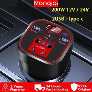 Car Power Inverter 200W 12V / 24V Pengisi Daya Inverter 220V Car Charger 2 USB Por Colokan Cas Charger Mobil Power Converter Inverter Charger Taffware Compact Power