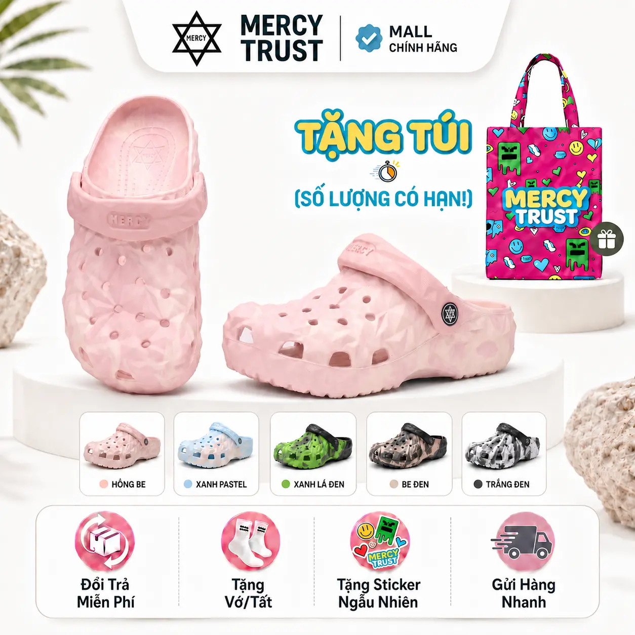 [TẶNG TÚI TOTE] Kèm Sticker Ngẫu Nhiên, Vớ - MC28 - Dép Sục MERCY TRUST Kim Cương Nam Nữ Họa Tiết Marble Loang Màu – Chất Liệu EVA Nhẹ Êm, Thoáng Khí, Phong Cách Trẻ Trung