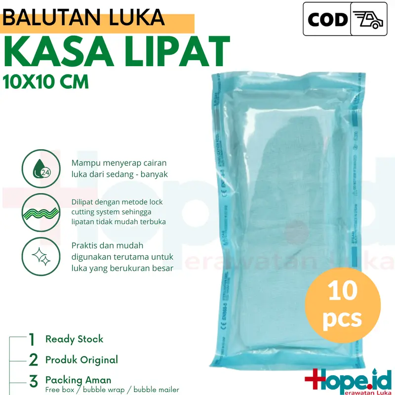 Kasa Lipat ukuran 10x10 cm isi 10 pcs dengan lipatan lock cutting system untuk rawat luka 0