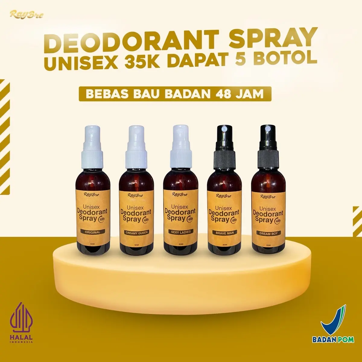 Deodorant spray 35ribu dapat 5 Botol 60ml deodorant tawas raybre Bau Ketiak