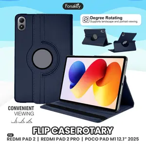 Case for Xiaomi Redmi Pad 2 Pro / Poco Pad M1 12.1 inch 2025 PU Leather Rotating Flip Casing Book Cover Standing Vertikal dan Horizontal Flipcase Flipcover Bookcover Sarung Kesing Putar