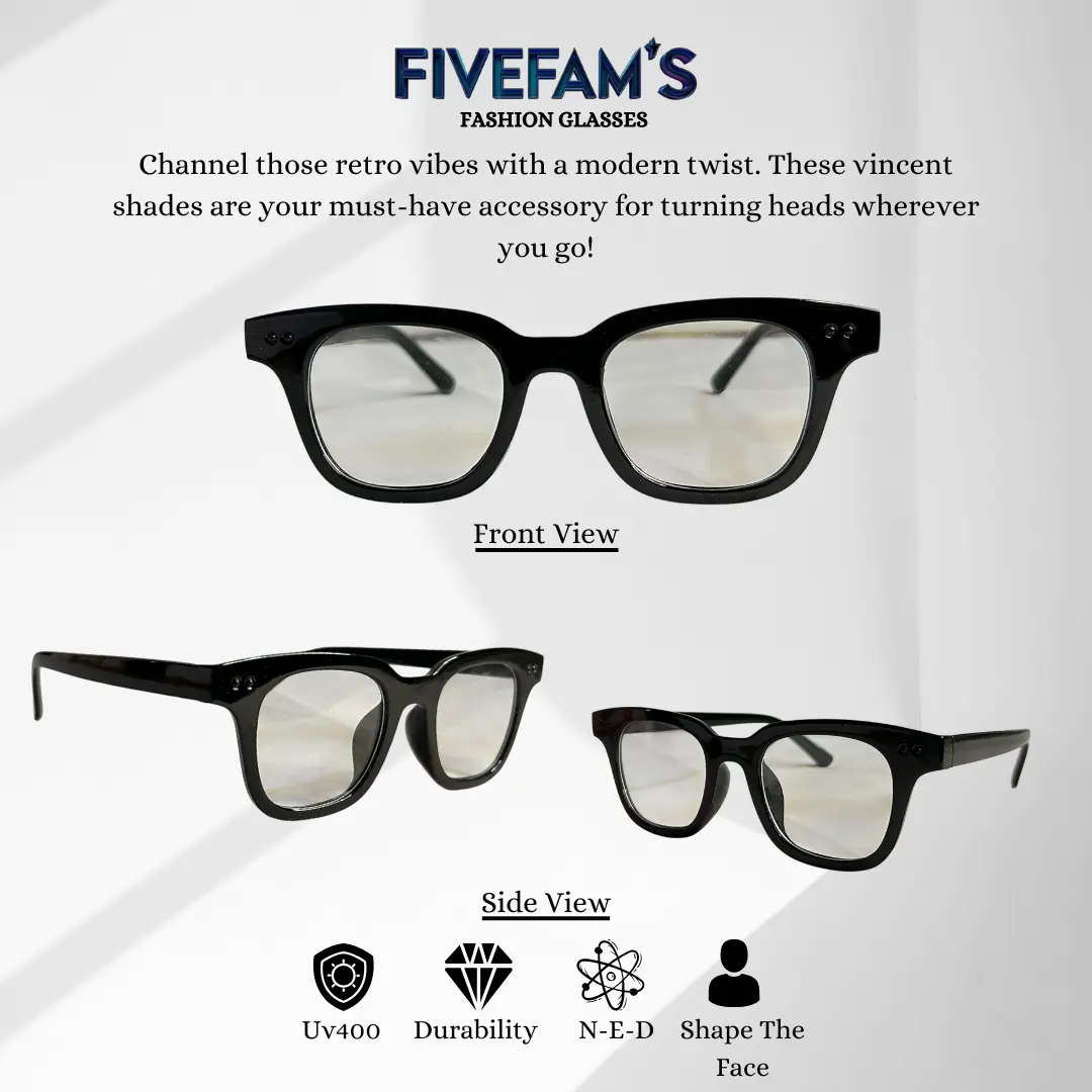 FIVEFAM'S - Kacamata Hitam Polarized Vincent Frame Sunglasses Lensa UV400  - Eyewear Polarized Retro Vintage Unisex