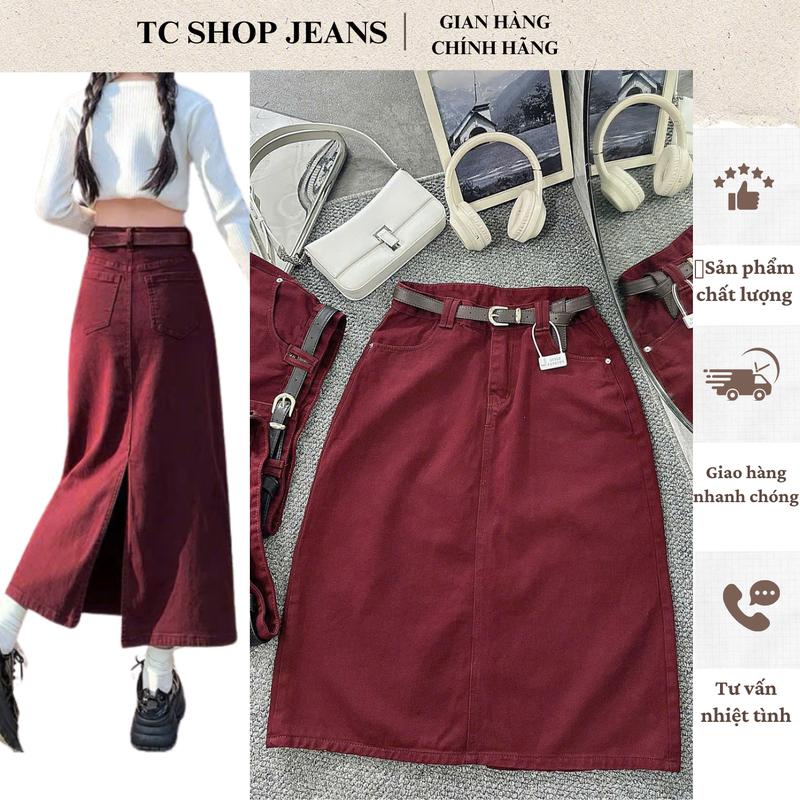 TCSHOPJEAN Chân Váy Jeans Dài Bigsize Xẻ Tà Sau Đủ Màu Xinh Yêu Mã 430
