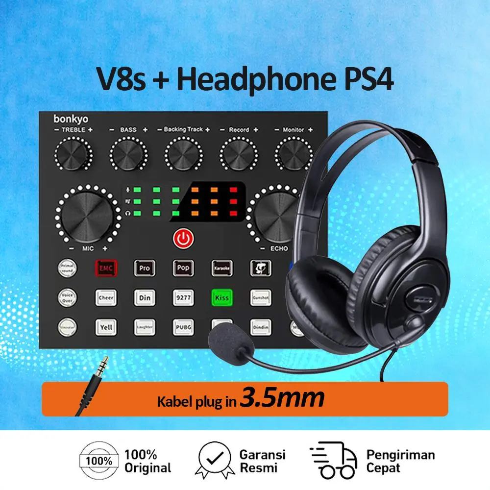 Bonkyo V8s +earphone Soundcard Audio Usb External Mixer Bluetooth Mic For Phone Pc Sound Card Live Laptop Elektronik Komputer