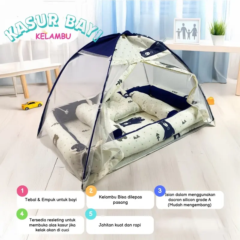 Kasur Kelambu Bayi set bantal guling | Kasur bayi | Kasur baby newborn | Set kasur bayi kelambu | Perlengkapan bayi | Kado bayi | Kasur bayi empuk | Alas tidur bayi 0