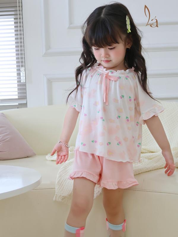 Bộ hè bé gái 95% sợi sồi Modal Ice Cool Lá Homewear A247 mềm mát lạnh bộ cộc tay bé gái kuromi quần đùi babydoll