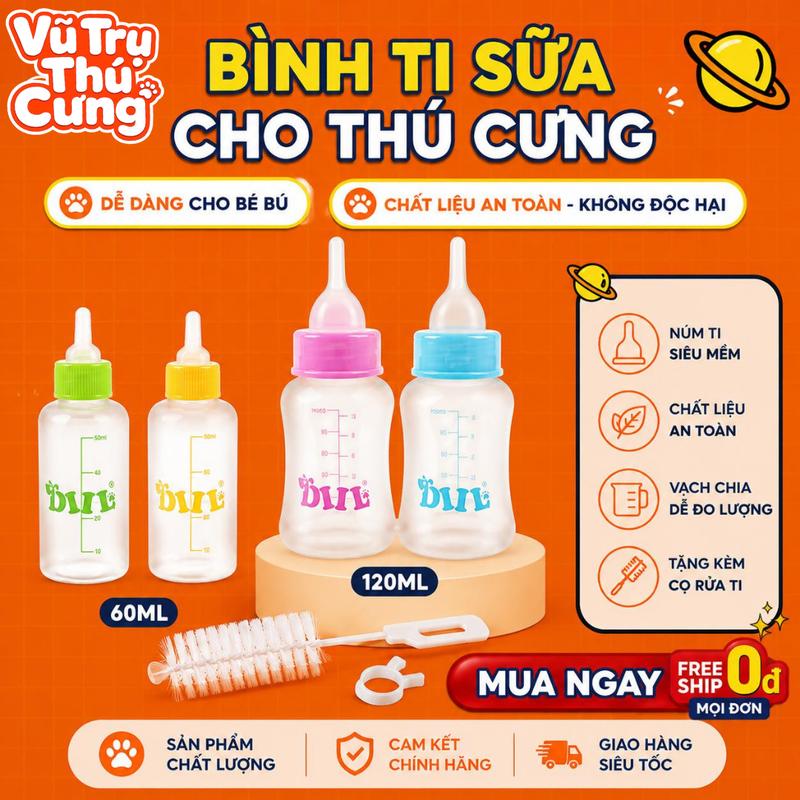 Bình Ti Sữa Cho Chó Mèo Con-An Toàn,Đầu Ti Silicone Mềm Mại Dễ Chăm Sóc