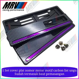 Promo 1 set dudukan plat nomor carbon list warna ungu universal semua motor / cover plat nomor motor carbon / tempat plat nomor carbon motor sudah ada baut nya