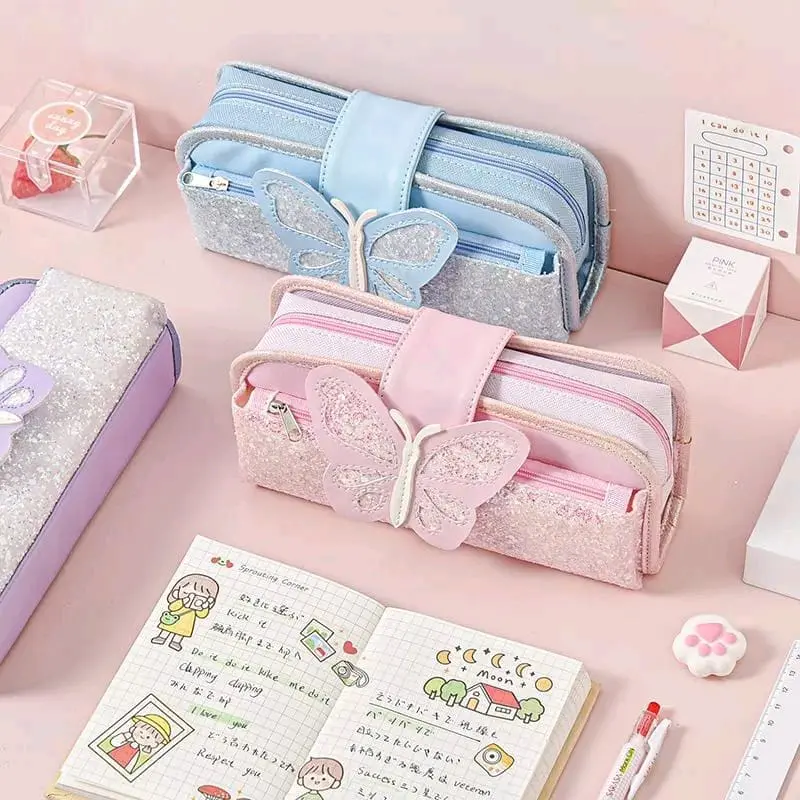 Tempat Pensil Glitter Kupu2 KPMK / Pencil Bag Glitter Butterfly