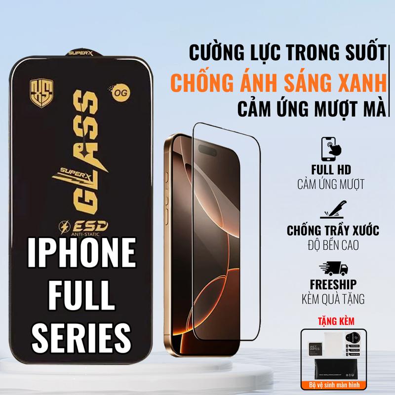 Kính cường lực dành cho iPhone 17 Promax, 17 Air, 16 Pro max, 15 Pro Max, 6 6s…