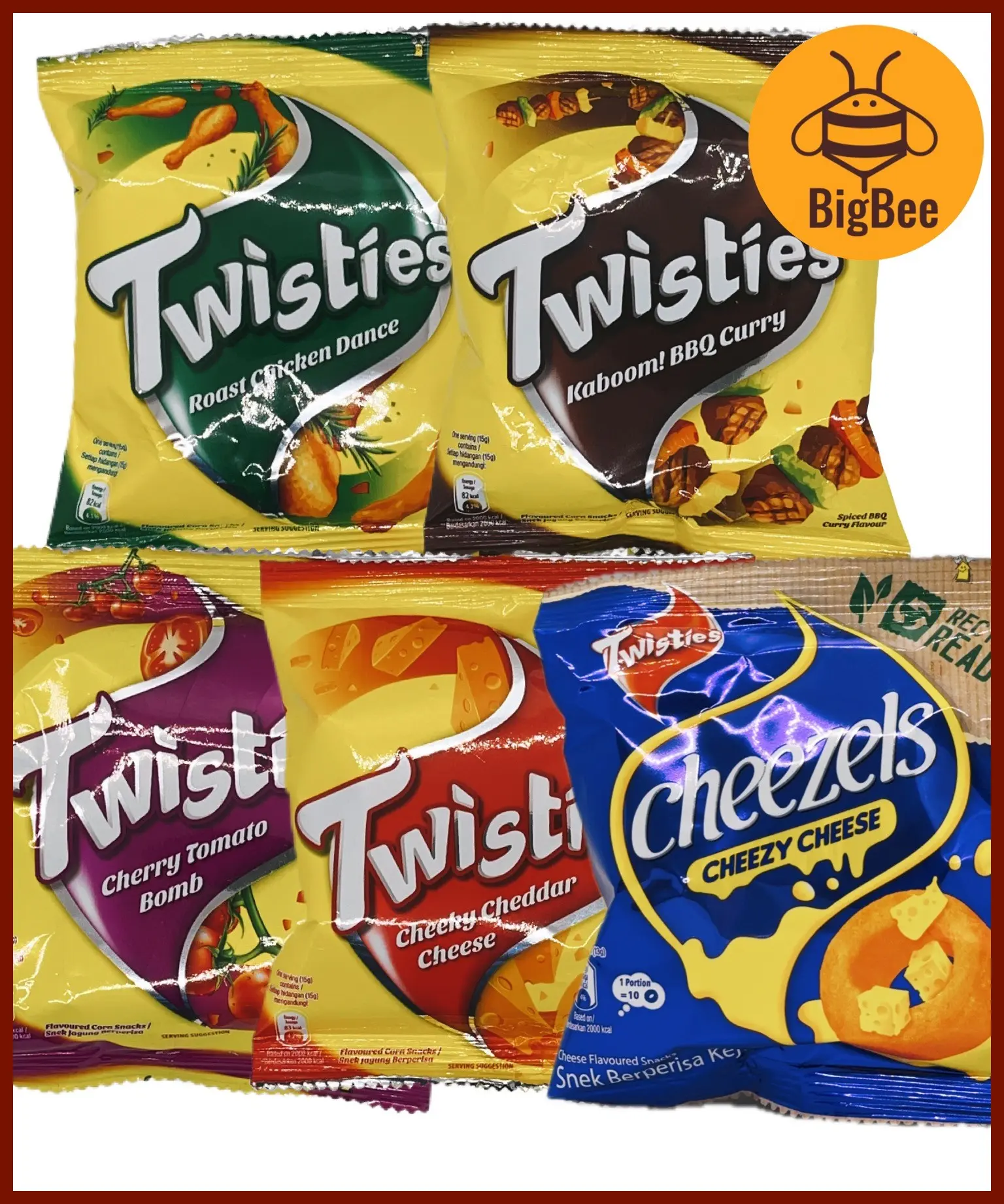 [Bundle of 30pkt] Twisties - 13gx10pkts BBQ Curry / Chicken / Cheese / Tomato / Cheezels Cheese Jagung Perisa Ayam / BBQ Kari / Keju Chedar / Tomato