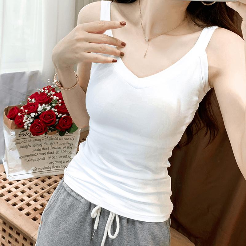 Áo Vest Yếm Cho Nữ, Màu Trơn Dáng Ôm, Lưng Gợi Cảm, Cổ Chữ V, Không Tay, Thích Hợp Cho Mùa Hè, Áo Vest Cơ Sở 0
