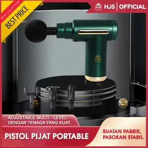 HJS Alat pijat elektrik Massage Gun pijat getar elektrik MASSAGER GUN 4 in 1 Alat Terapi Relaksasi Otot Tubuh Punggung Hitam