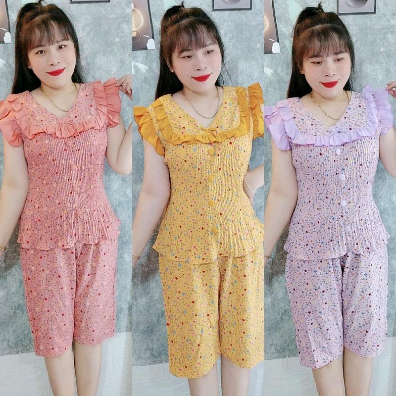 (Quần lửng)Bộ đồ nữ áo dập ly quần lửng tay cánh tiên vải lụa hàn mềm mát mặc nhà xinh - Women