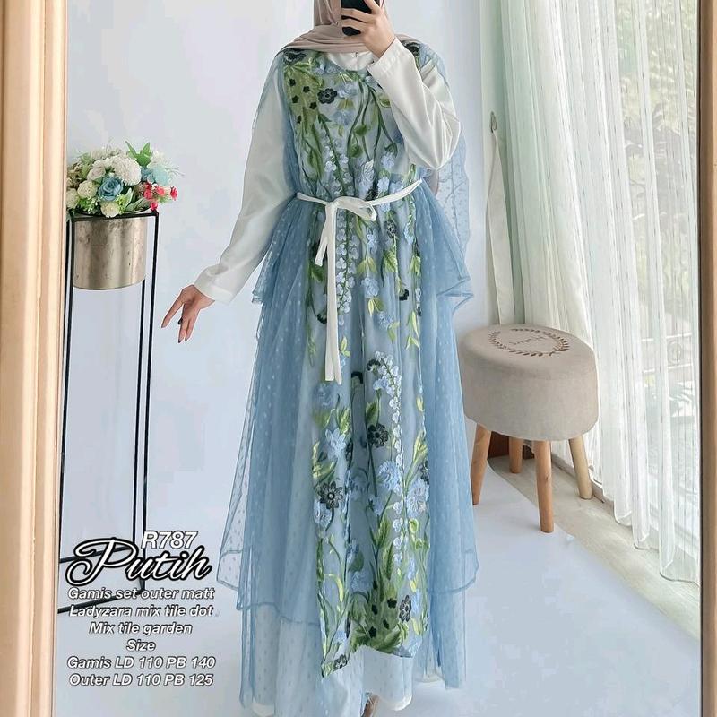Ribyka R787 (2in1) gamis set outer matt Ladyzr Mix Tile dot Mix Tile garden 1