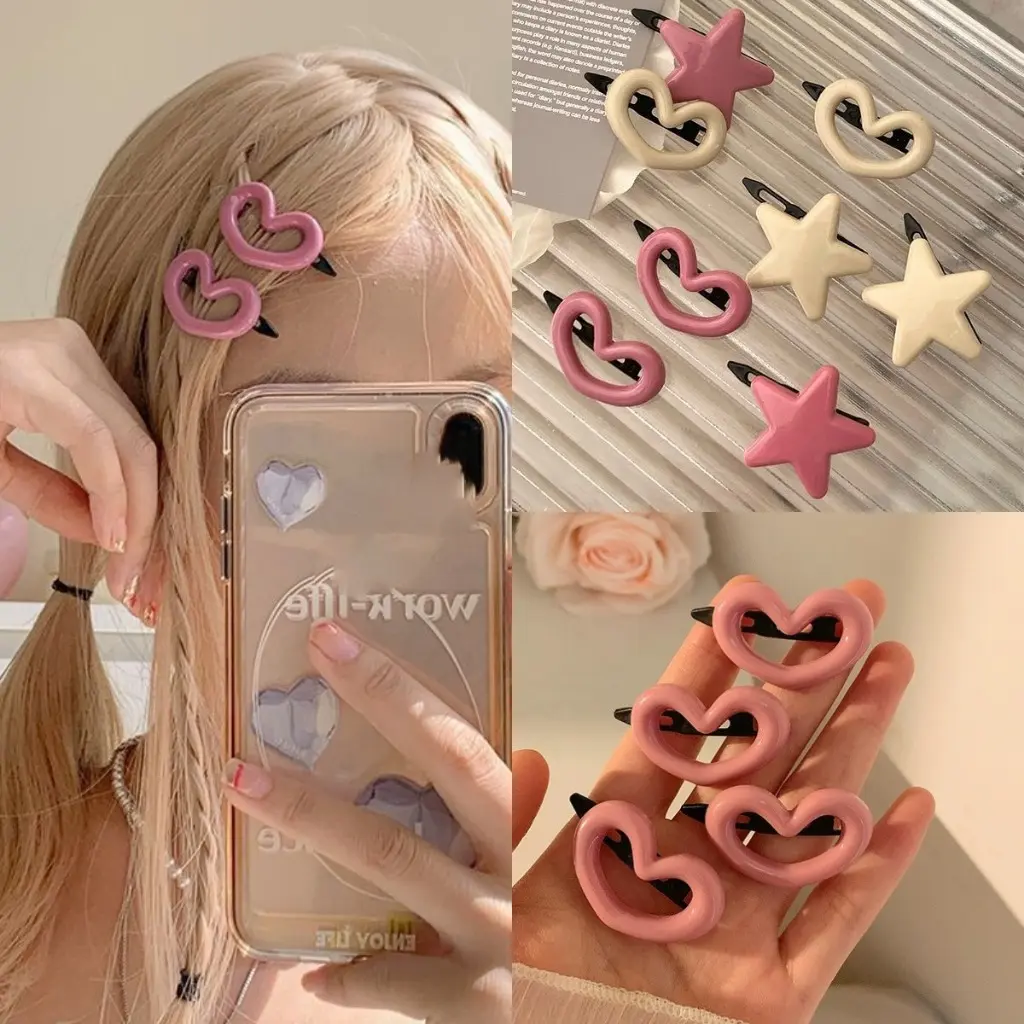 Korea Fashion Y2K Pink Star Hairpin For Lady Heart-Shaped Accessories For Students Beautiful Birthday Gift