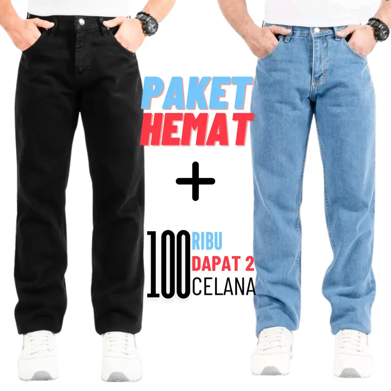 Paket Hemat - 100ribu dapat 2 celana / celana jeans panjang pria standart reguler Denim Cowok kekinian 0