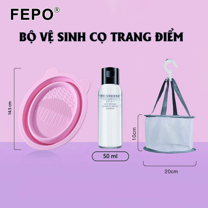 Bộ làm sạch cọ trang điểm silicon, FEPO, với chất tẩy rửa cọ trang điểm 50ml, giỏ lưới sấy trang điểm Đa Năng