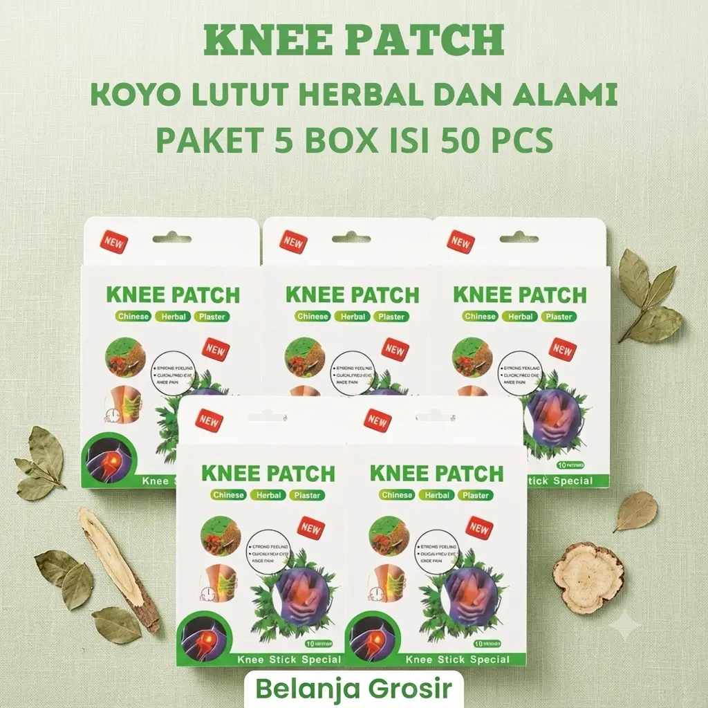 PAKET 5 BOX ISI 50 PCS Koyo Lutut Knee Patch Pereda Pegal Linu dan Nyeri Otot Berperekat Menghangatkan - belanja grosir
