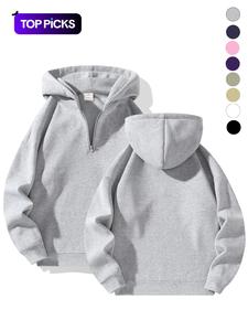 Sudadera con capucha y cremallera en el pecho para hombre, Sudadera con capucha de manga larga informal de corte normal para otoño e invierno, Ropa de hombre para el día a día