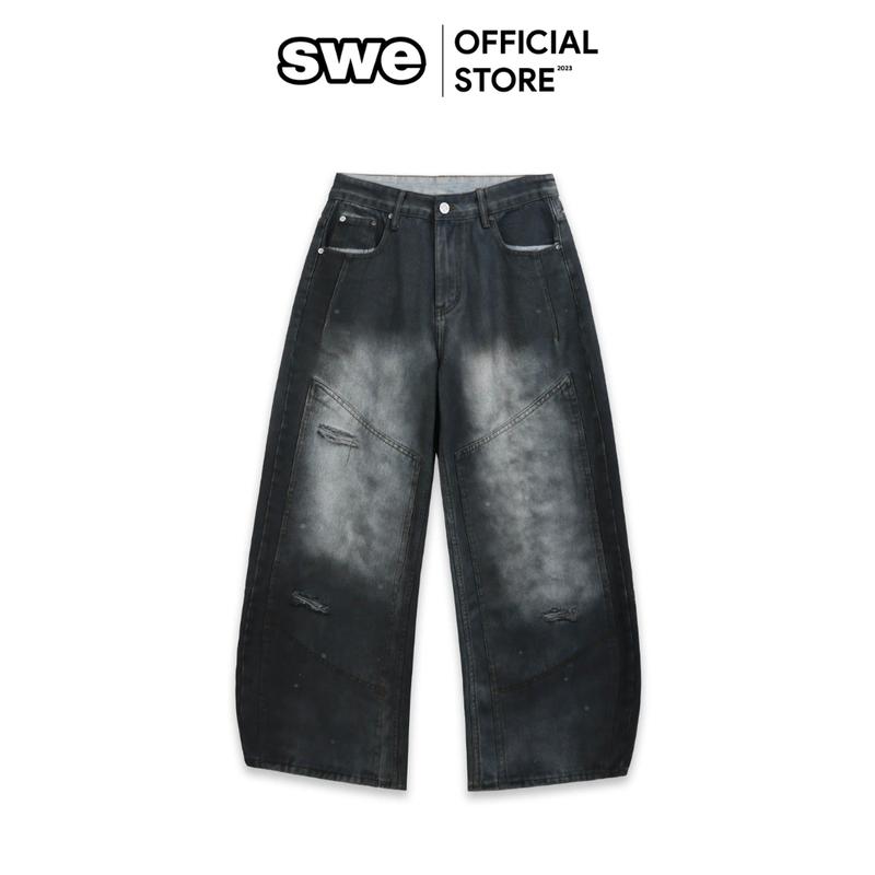 Quần Jeans Wash Dài Ống Rộng Unisex Nam/Nữ Local Brand SWE PANEL FADE JEANS - ACID BLACK