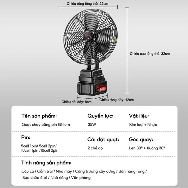 Quạt Tích Điện Mini Lồng Sắt, Cánh Sắt, Quạt để bàn 2 cấp độ gió Siêu Mát, Pin 10 cell Dùng liên tục 8H 4