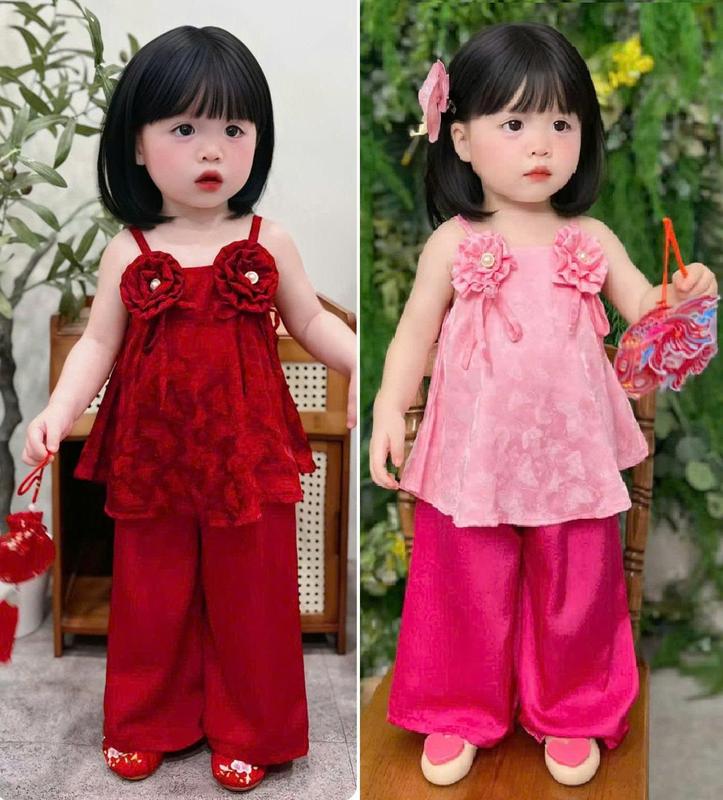 Set yếm 2 dây đi chơi TẾT cho bé gái bộ đồ yếm mặc Tết bé gái chất gấm lụa mềm mịn dễ thương đi lễ hội từ 7-36 kg BB08- KIMSHOP