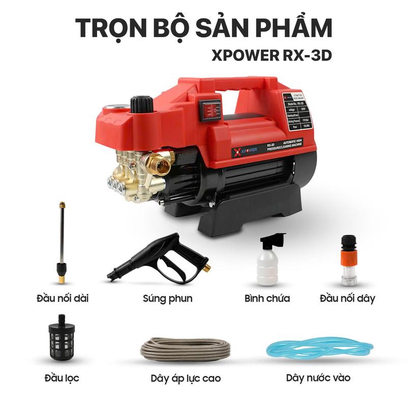 Máy Rửa Xe Mini XPOWER RX-3D 3600W Áp Lực Cao,Có Chỉnh Áp,Máy xịt rửa Điều Hòa,tặng bình bọt tuyết
