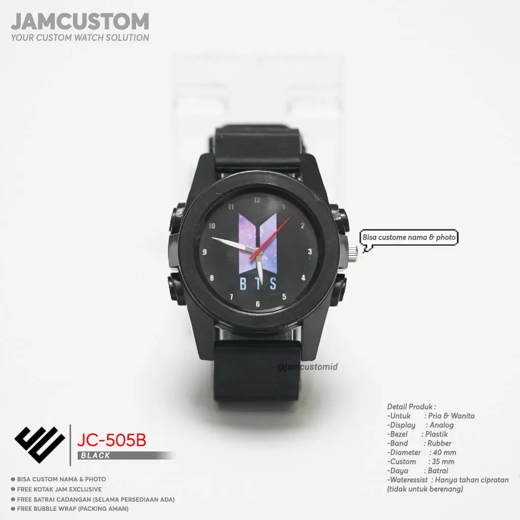 JC-505B \ Jam custom \ Bisa custom sesuai keinginan \ Hadiah \ Ultah \ Pernikaha \ NX Rubber