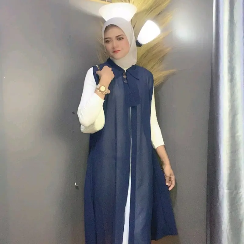 Outer Ceruty Long Dress Cardigan Kardigan Wanita Panjang Muslim Polos Tanpa Lengan Oversize Atasan Kancing Midi Dress Kondangan Cantik Jumbo blazer brokat aira outfit outer tenun 5