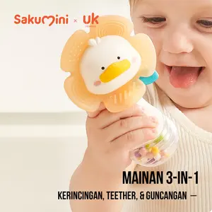 Sakumini 2in1 Teether Mainan Anak Bayi Kerincingan Rattle Ring Shaker Silicone