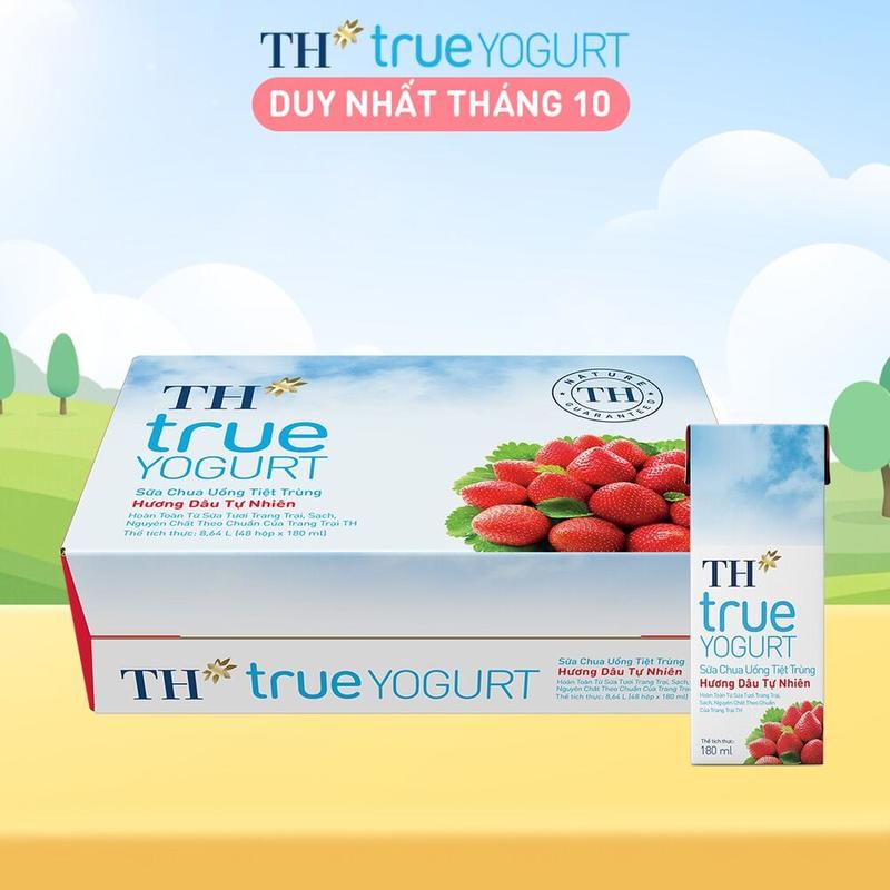 Thùng 48 hộp sữa chua uống tiệt trùng TH true YOGURT hương Dâu/ Cam/ Việt quất 180 ml (180 ml x 48)