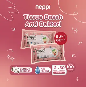 Neppi Antibacterial Changing Diaper Wipes Parfum (Tisu Basah Bayi) - 50s (Buy 1 Get 1 Free) Aloe Tissue Basah