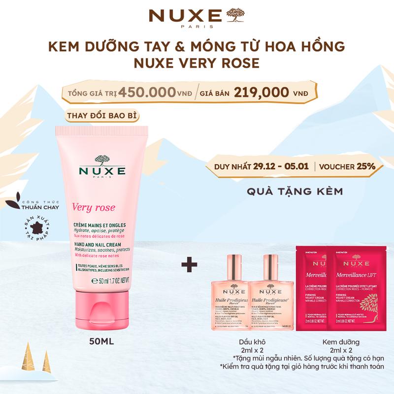 BAO BÌ MỚI Kem dưỡng da tay và móng chiết xuất hoa hồng Nuxe Very Rose Hand And Nail Cream 50ml
