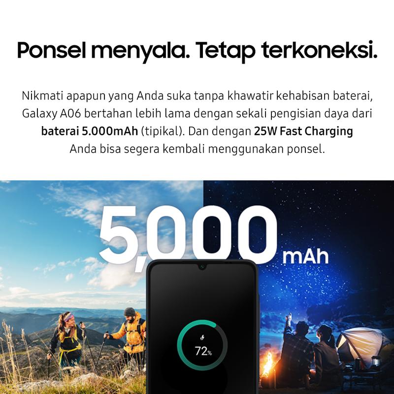 Samsung Galaxy A06 6/128GB - | Baterai 6.000 mAh | 25W Fast Charging 5