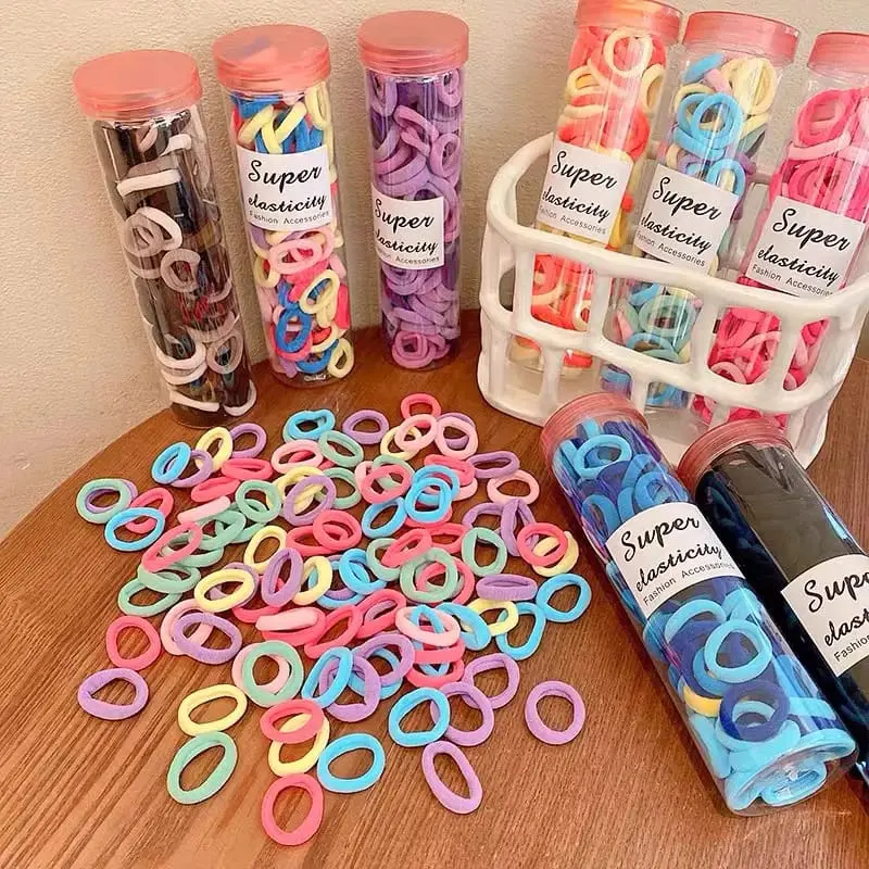 100 PCS/BOX IKAT RAMBUT ANAK WANITA KARET RAMBUT DONAT ANAK ELASTIS TABUNG PANJANG