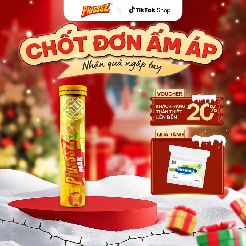 Viên sủi vitamin tổng hợp Plusssz Max Multivitamin vị Cam không đường hỗ trợ tăng cường sức đề kháng vững vàng sức khỏe tuýp 20 viên