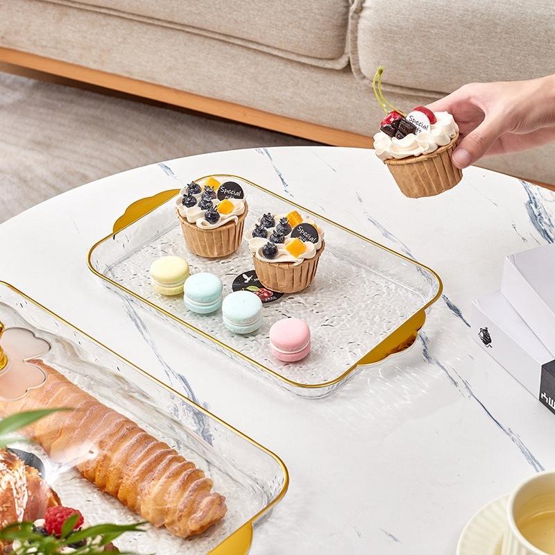 SET Nampan Tray Mewah Nampan Dengan Pegangan Handle Gold Snack Fruit Tray Tempat Penyimpanan Kue - PMJ203 Kitchenware Makan 8