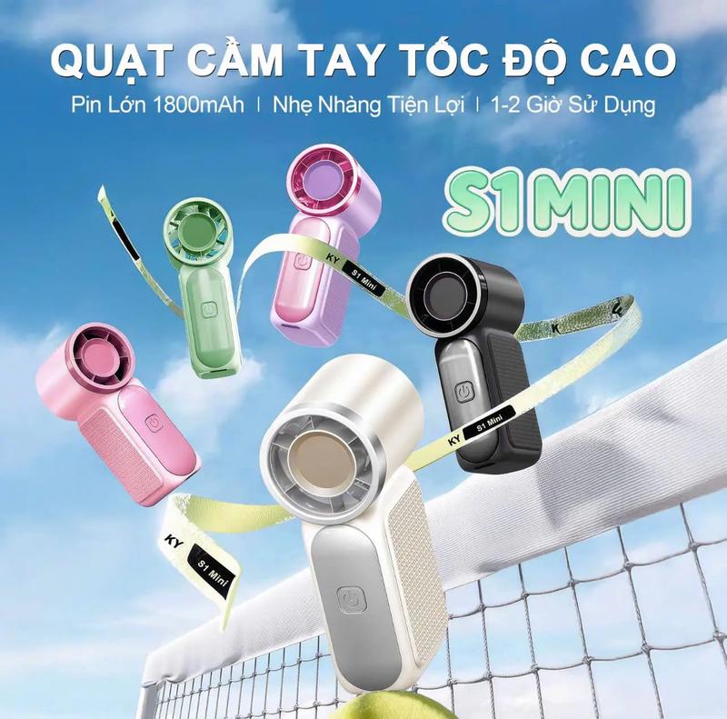 Quạt cầm tay S1 Mini, 100 mức gió, pin 1800mAh, tốc độ cao làm mát nhanh, quạt