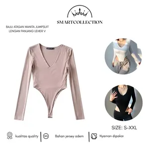Smartcollection BJ1859 Baju Atasan Wanita kaos Jumpsuit Lengan Panjang Bodysuit FitBody Fashion Leher V Safety